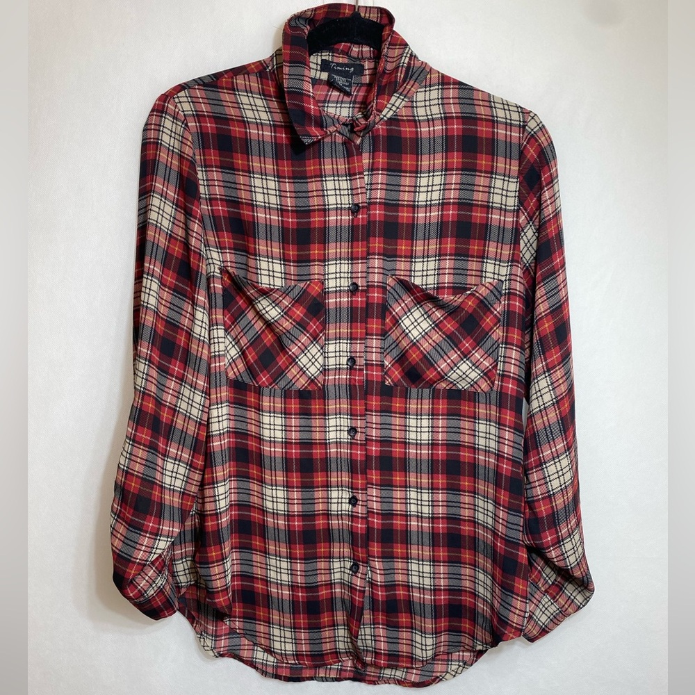 Timing Red and Black Button Down Shirt roll him long sleeve med lightweight